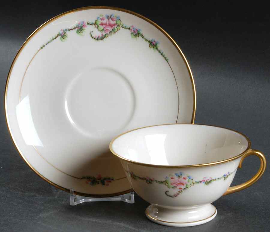 June Rose (Gold Trim) Footed Cup & Saucer Set by Ransgil-1
