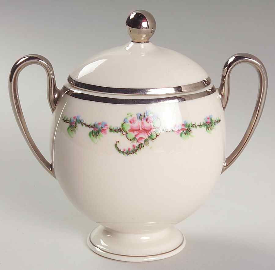June Rose (Platinum Trim) Sugar Bowl & Lid by Ransgil-1