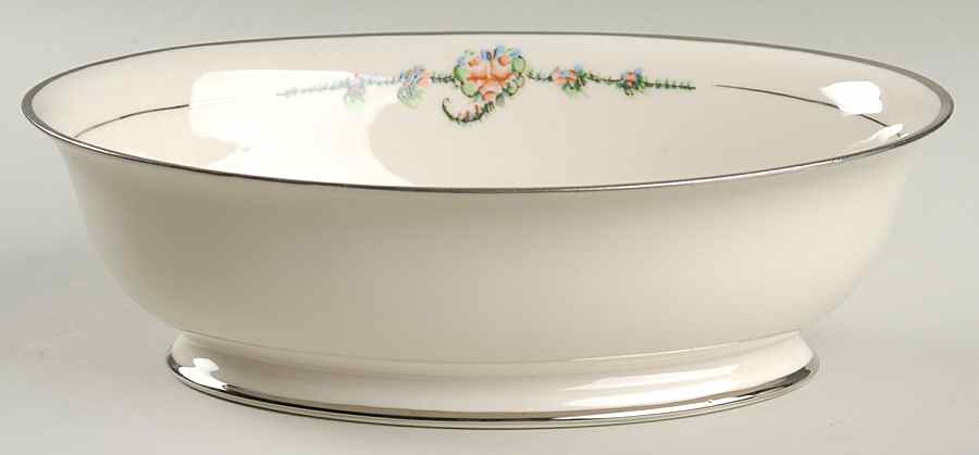 June Rose (Platinum Trim) 9" Oval Vegetable Bowl by Ransgil-1