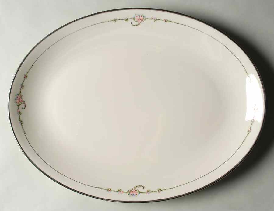 June Rose (Platinum Trim) 16" Oval Serving Platter by Ransgil-1