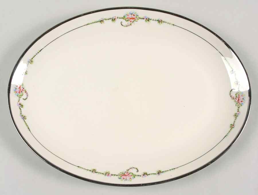 June Rose (Platinum Trim) 12" Oval Serving Platter by Ransgil-1
