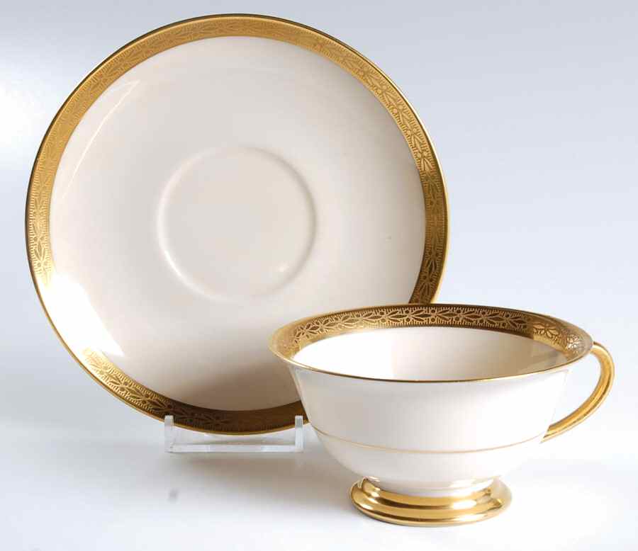 Laurel (Gold Trim) Footed Cup & Saucer Set by Ransgil-1