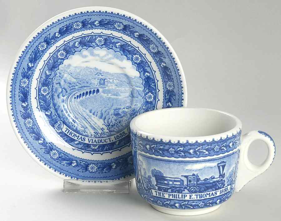 Centenary Colonial (Baltimore and Ohio) Footed Cup & Saucer Set by Lamberton-1
