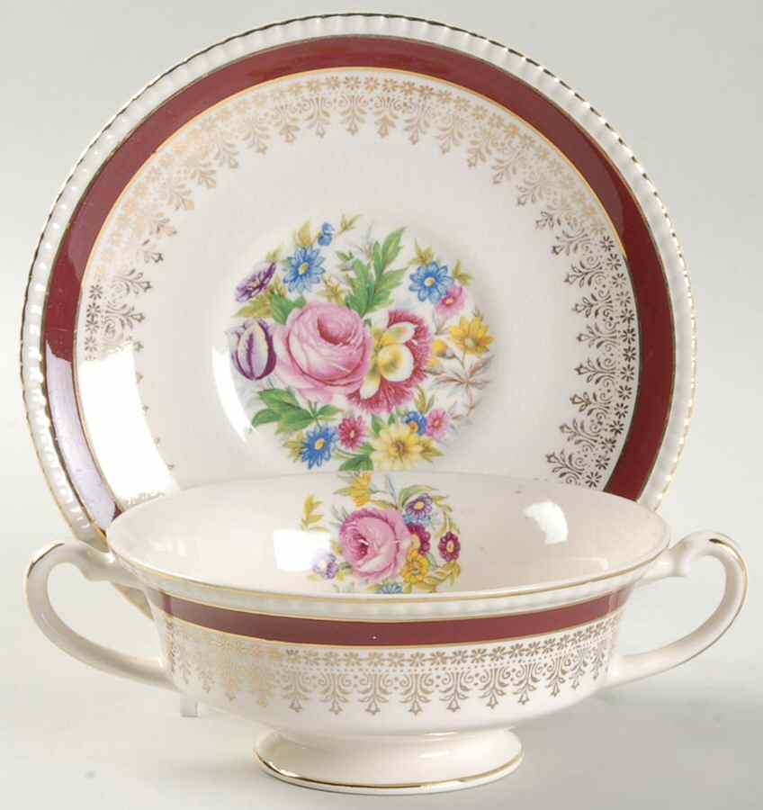 Cardinal Footed Cream Soup Bowl & Saucer Set by Royal Ascot-1