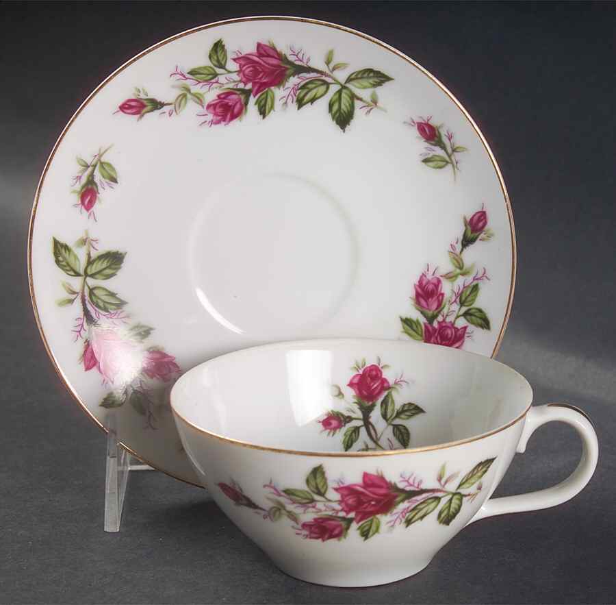 Dawn Rose Flat Cup & Saucer Set by Roberts-1