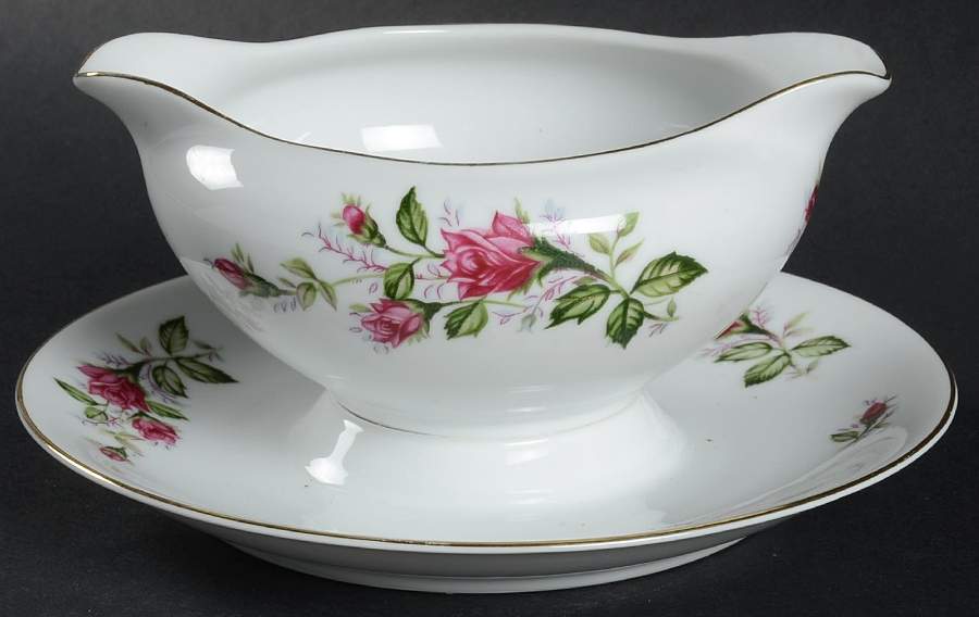 Dawn Rose Gravy Boat with Attached Underplate by Roberts-1