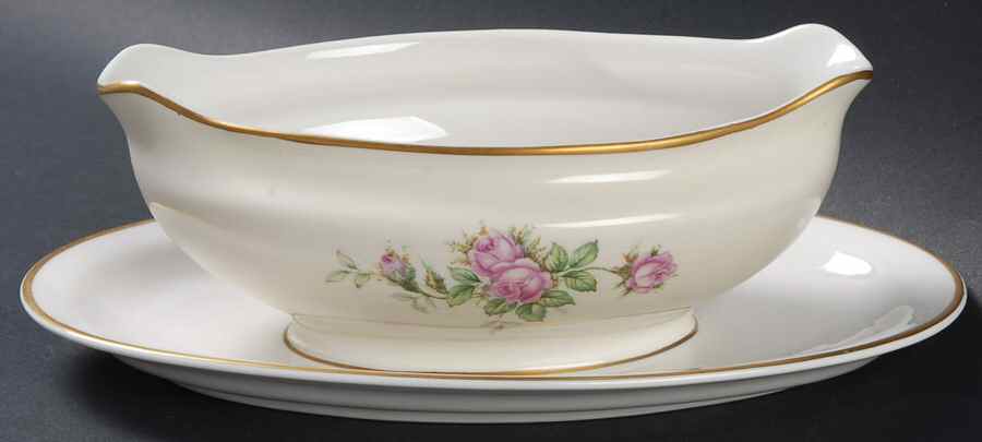 Classic Rose Gravy Boat with Attached Underplate by Royal Cathay-1