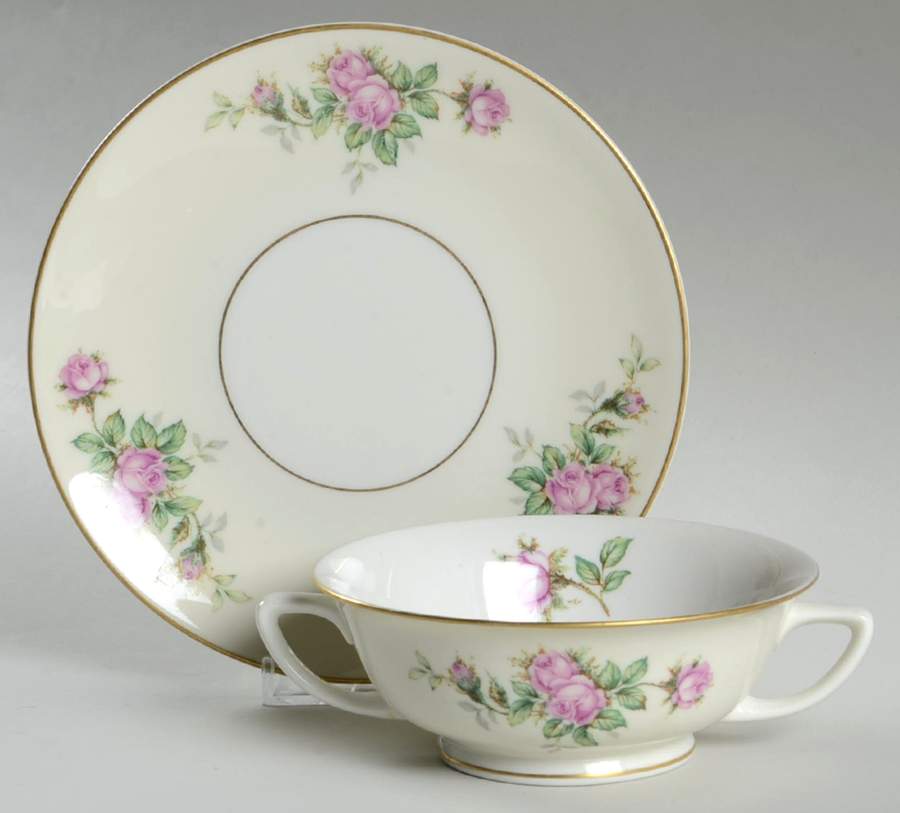 Classic Rose Footed Cream Soup Bowl & Saucer Set by Royal Cathay-1
