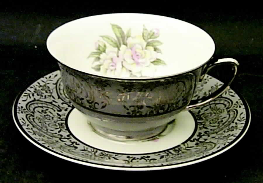 Silver Gardenia Footed Cup & Saucer Set by Royal Cathay-1
