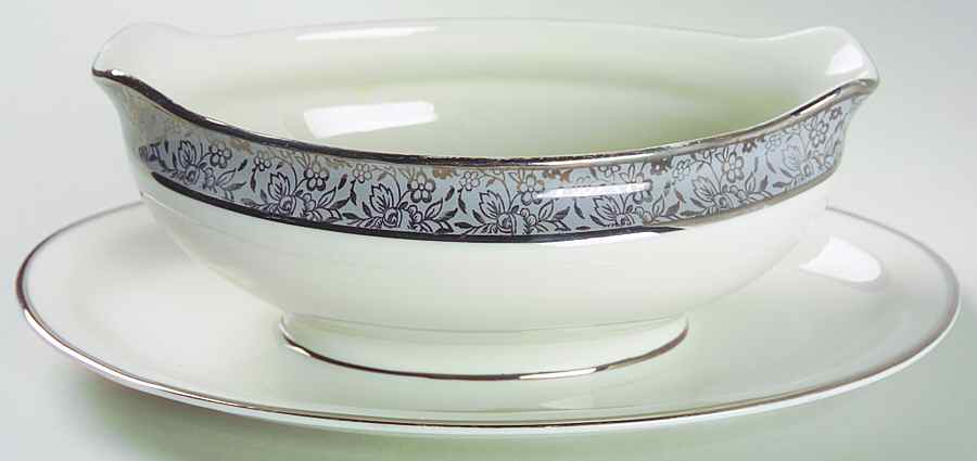 Silver Gardenia Gravy Boat with Attached Underplate by Royal Cathay-1