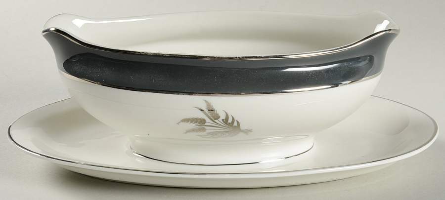 Silver Harvest Gravy Boat with Attached Underplate by Royal Cathay-1
