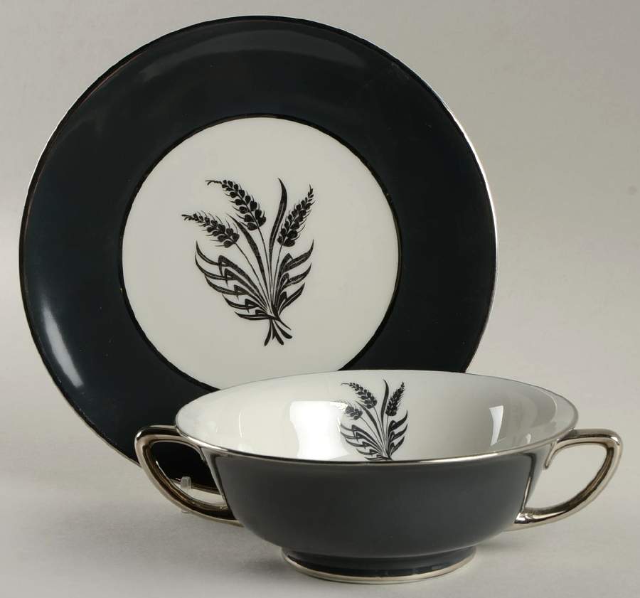Silver Harvest Footed Cream Soup Bowl & Saucer Set by Royal Cathay-1