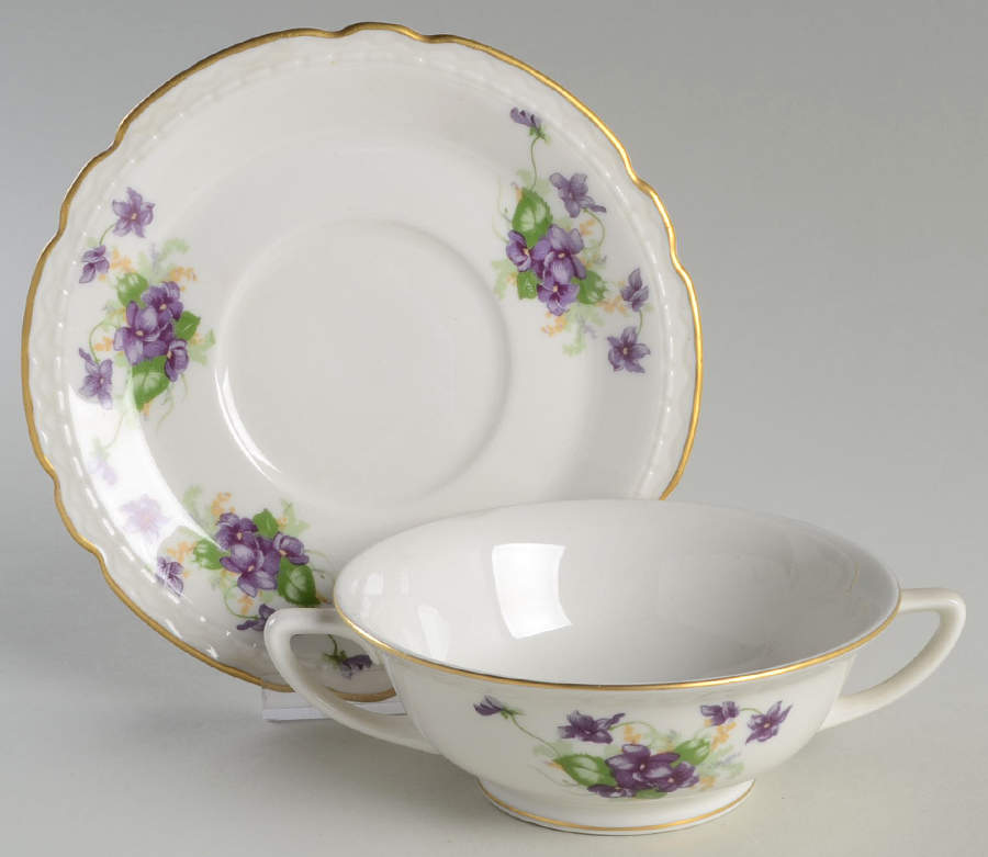 Woodland Fantasy Footed Cream Soup Bowl & Saucer Set by Royal Cathay-1