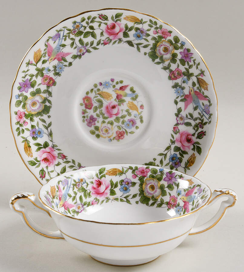 A454 Footed Cream Soup Bowl & Saucer Set by Royal Crown Derby-1