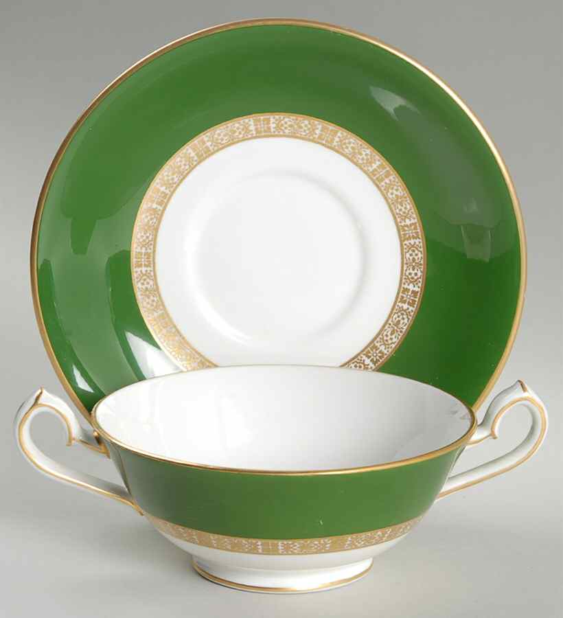Antigua Footed Cream Soup Bowl & Saucer Set by Royal Crown Derby-1