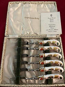 Asian Rose (Duesbury Shape) Fruit Fork Set with Case (Set of 6) by Royal Crown Derby-1
