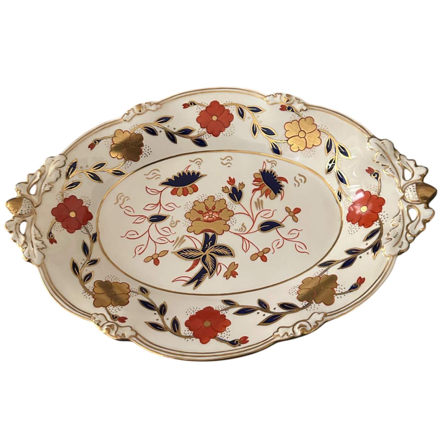 Asian Rose (Duesbury Shape) Oval Dessert Dish by Royal Crown Derby-1