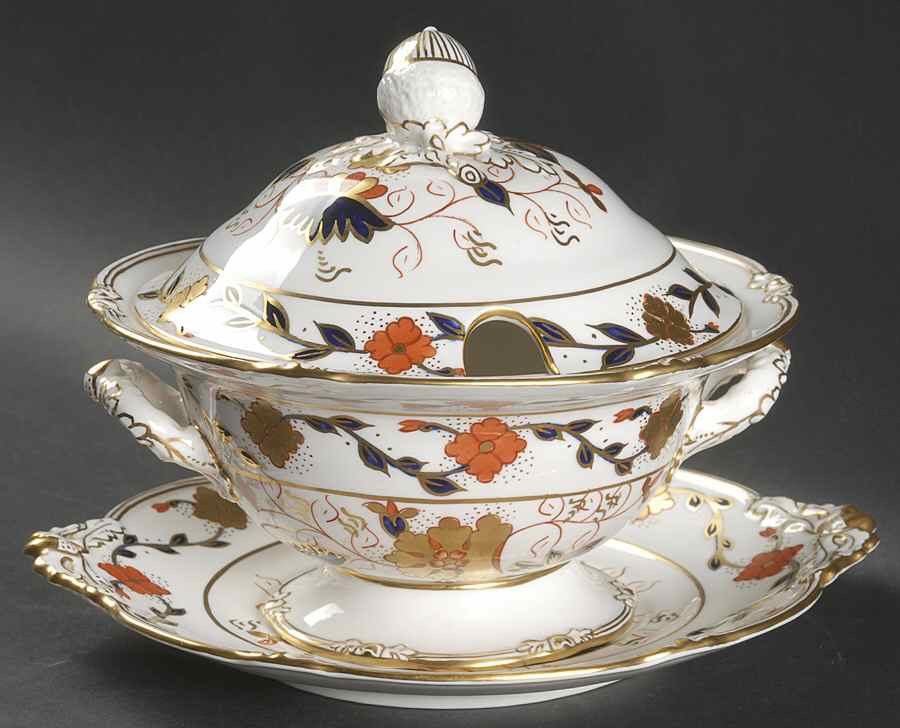 Asian Rose (Duesbury Shape) Sauce Boat & Lid with Underplate by Royal Crown Derby-1
