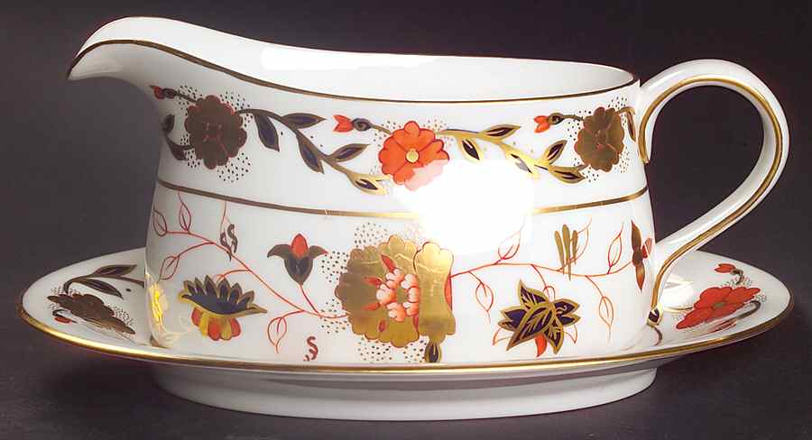 Asian Rose (Duesbury Shape) Gravy Boat & Underplate/Relish by Royal Crown Derby-1