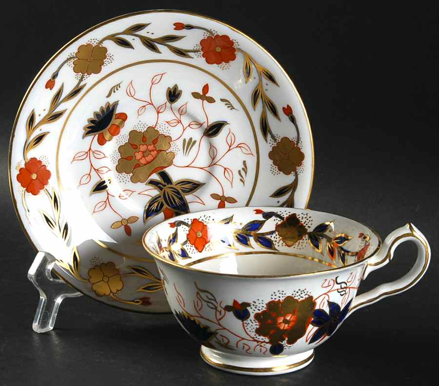 Asian Rose (Duesbury Shape) Footed Cup & Saucer Set by Royal Crown Derby-1