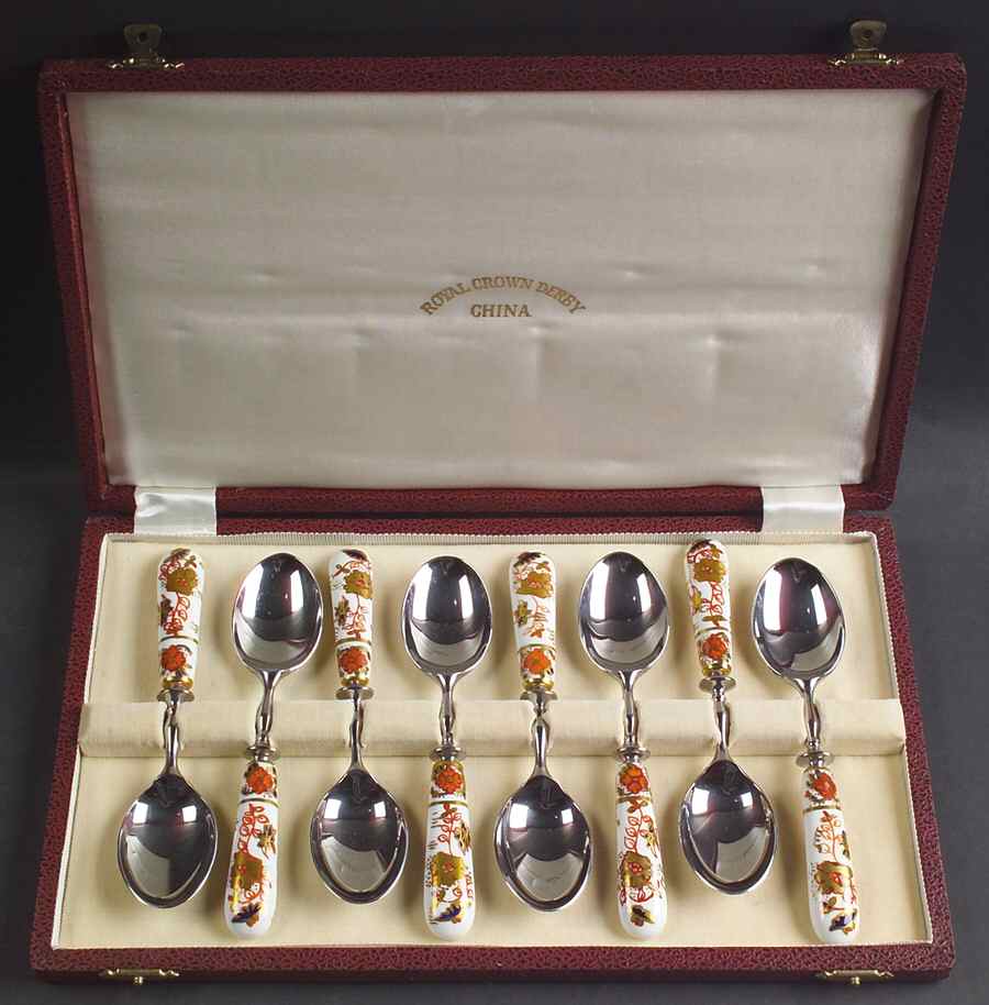 Asian Rose (Duesbury Shape) Teaspoon - Set of 8 Boxed by Royal Crown Derby-1