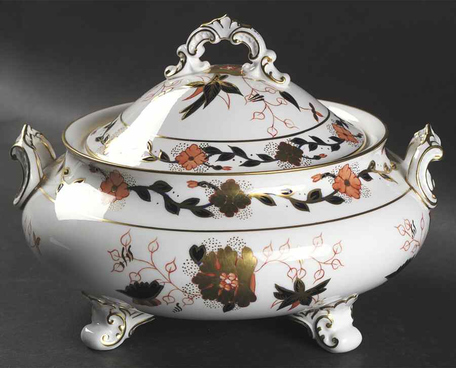 Asian Rose (Duesbury Shape) Round Covered Vegetable by Royal Crown Derby-1