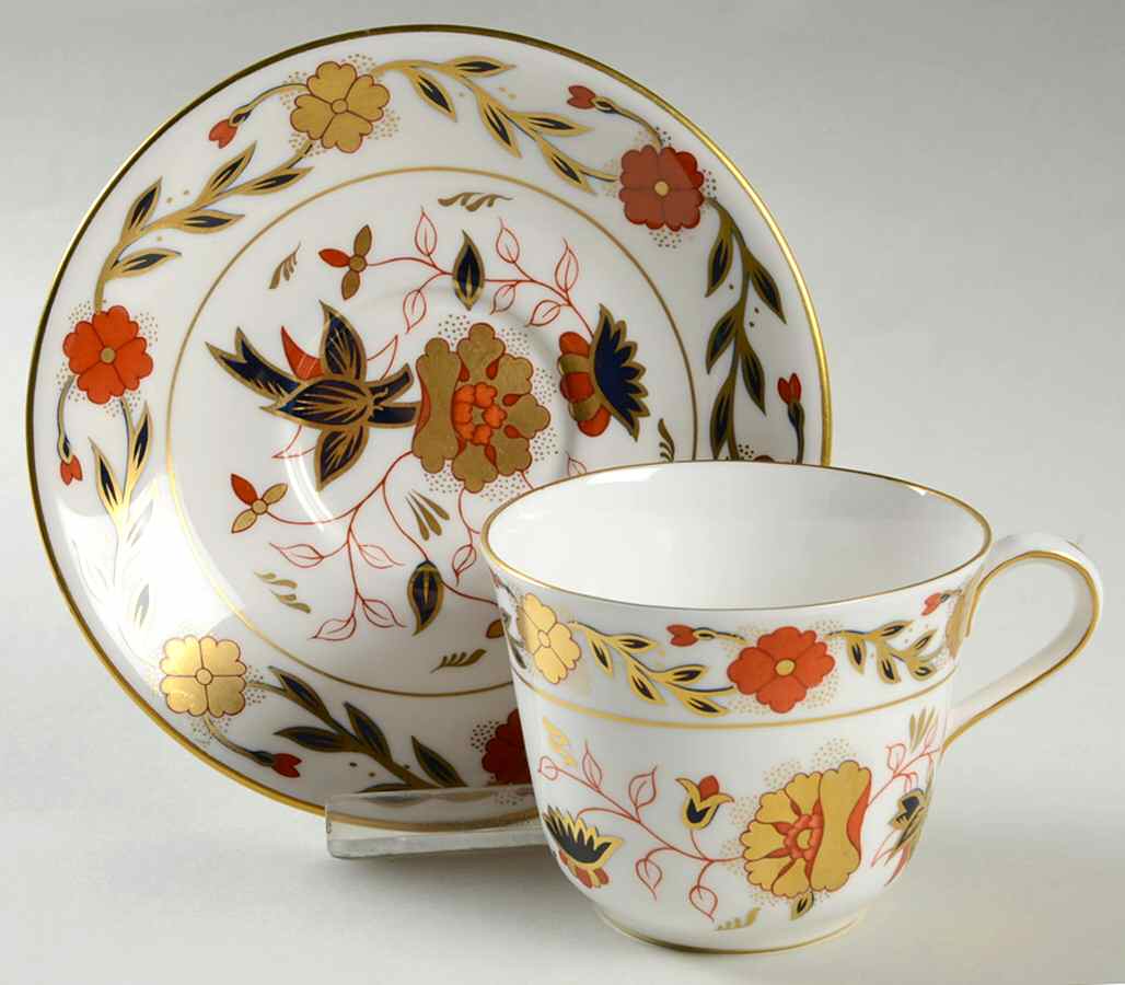 Asian Rose (Duesbury Shape) Flat Cup & Saucer Set by Royal Crown Derby-1