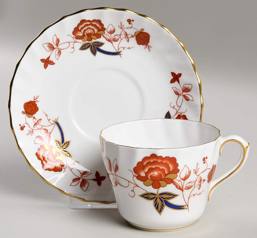 Bali (Boston Shape, Swirl) Flat Cup & Saucer Set by Royal Crown Derby-1