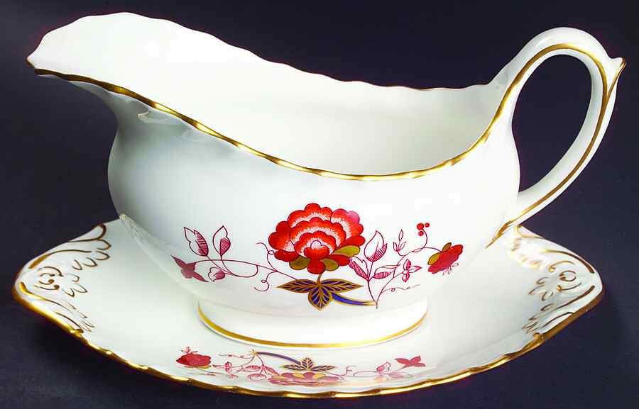 Bali (Boston Shape, Swirl) Gravy Boat & Underplate by Royal Crown Derby-1