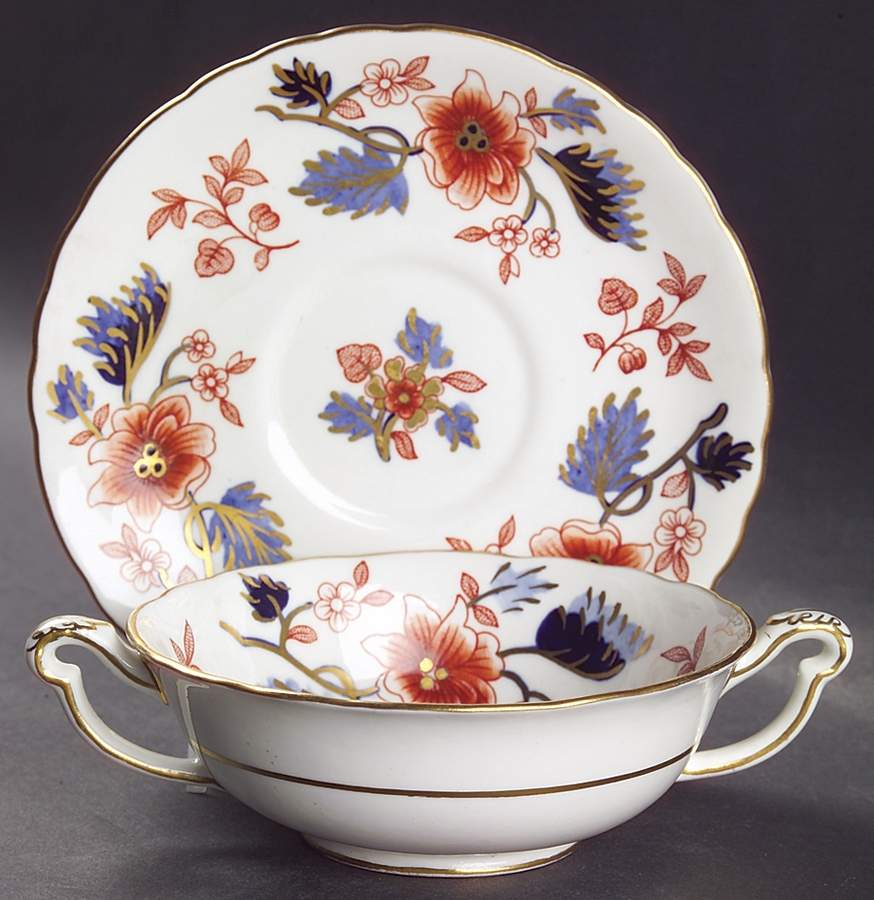 Beaumont Footed Cream Soup Bowl & Saucer Set by Royal Crown Derby-1