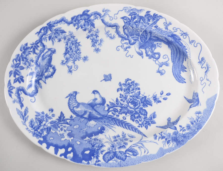 Blue Aves 16" Oval Serving Platter by Royal Crown Derby-1