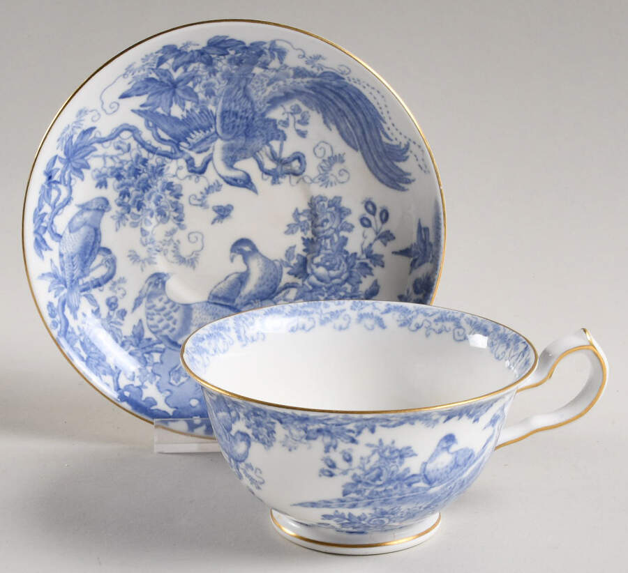 Blue Aves Footed Cup & Saucer Set by Royal Crown Derby-1