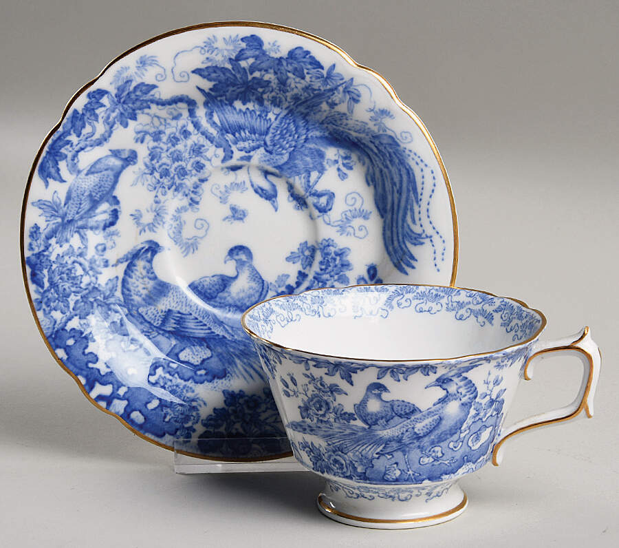 Blue Aves Footed Cup & Saucer Set by Royal Crown Derby-1