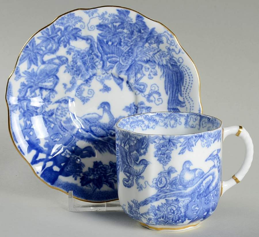 Blue Aves Flat Demitasse Cup & Saucer Set by Royal Crown Derby-1