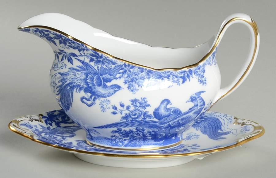 Blue Aves Gravy Boat & Underplate by Royal Crown Derby-1