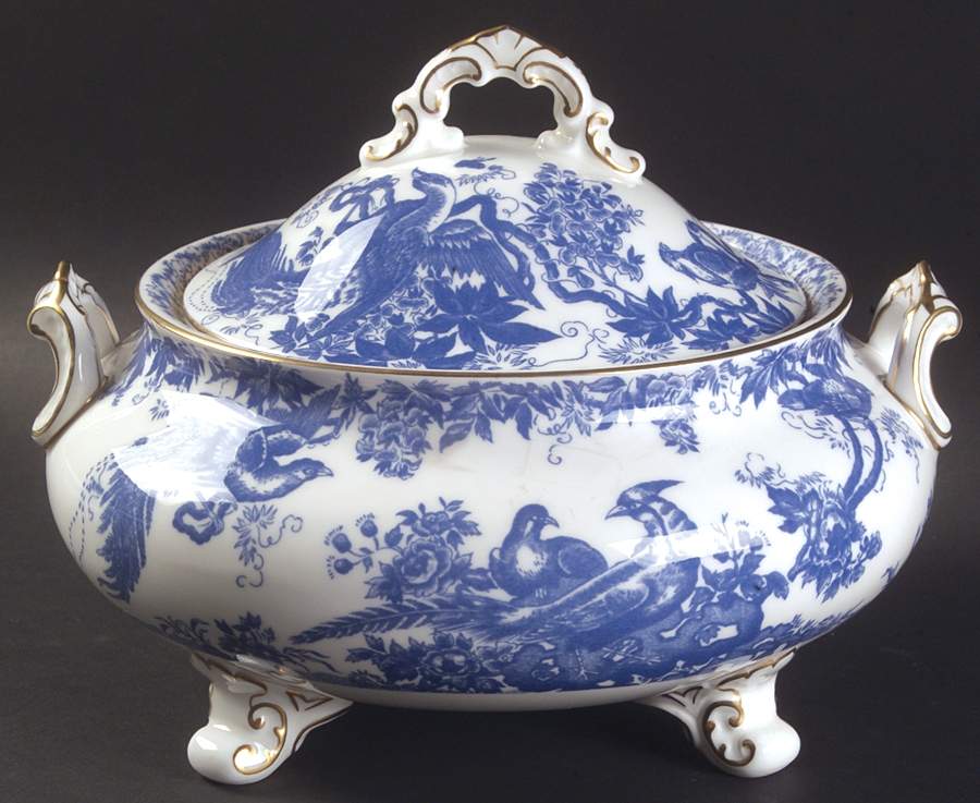 Blue Aves Round Covered Vegetable by Royal Crown Derby-1