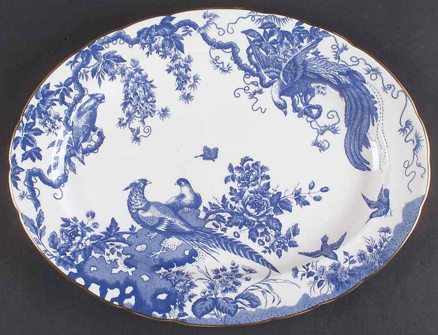 Blue Aves 16" Oval Serving Platter by Royal Crown Derby-1