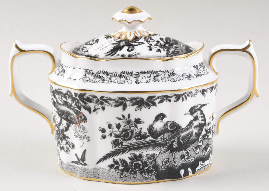 Black Aves (Gold Trim) Sugar Bowl & Lid by Royal Crown Derby-1