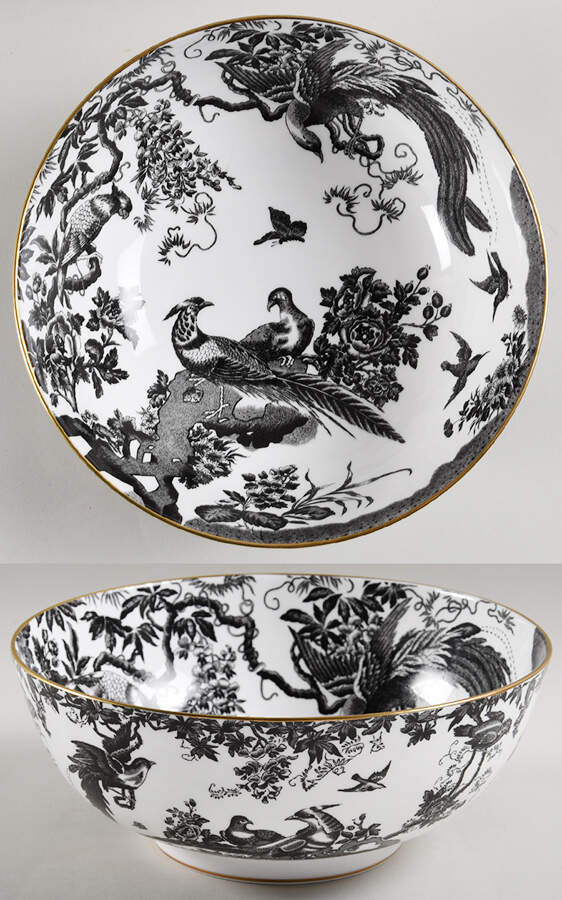 Black Aves (Gold Trim) 9" Salad Serving Bowl by Royal Crown Derby-1
