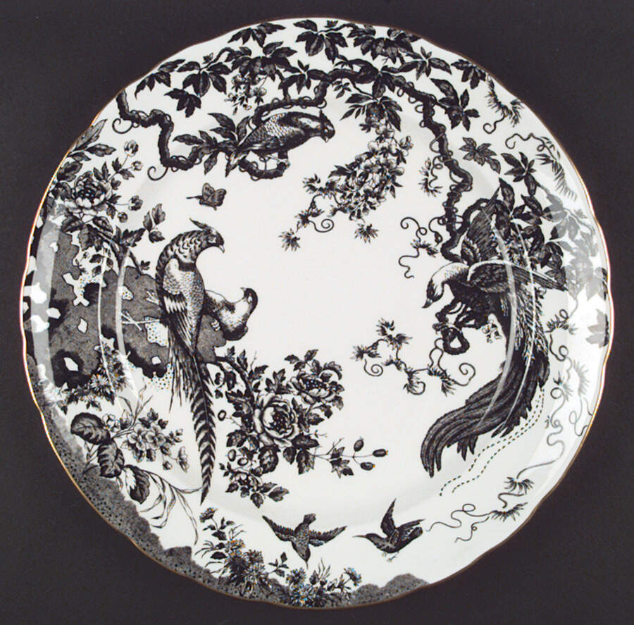 Black Aves (Gold Trim) 14" Chop Plate (Round Platter) by Royal Crown Derby-1