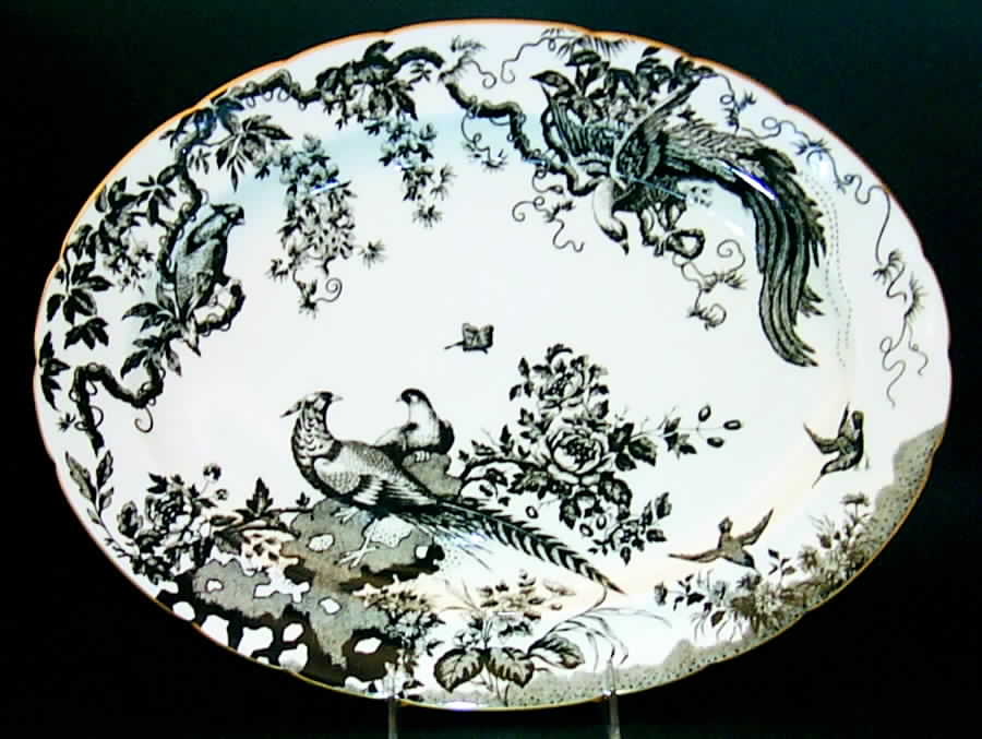 Black Aves (Gold Trim) 16" Oval Serving Platter by Royal Crown Derby-1