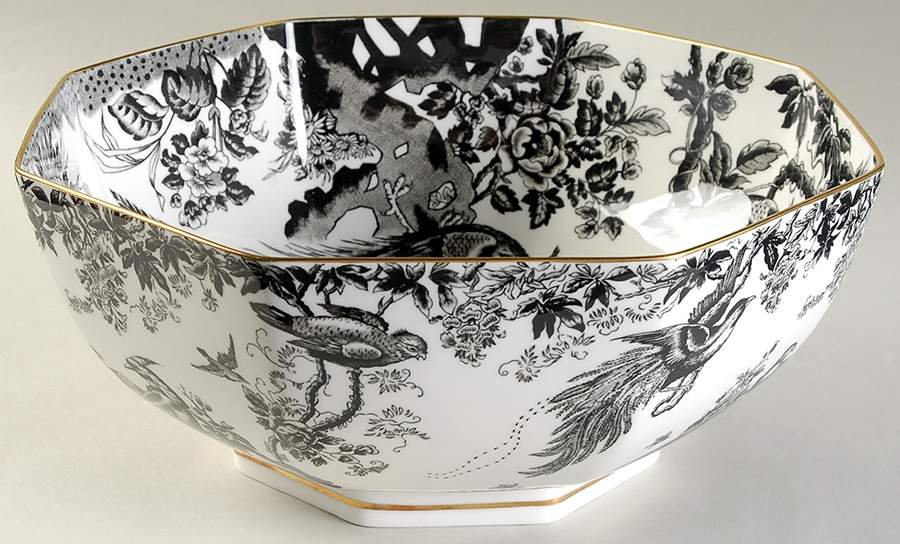 Black Aves (Gold Trim) 11" Octagonal Vegetable Bowl by Royal Crown Derby-1