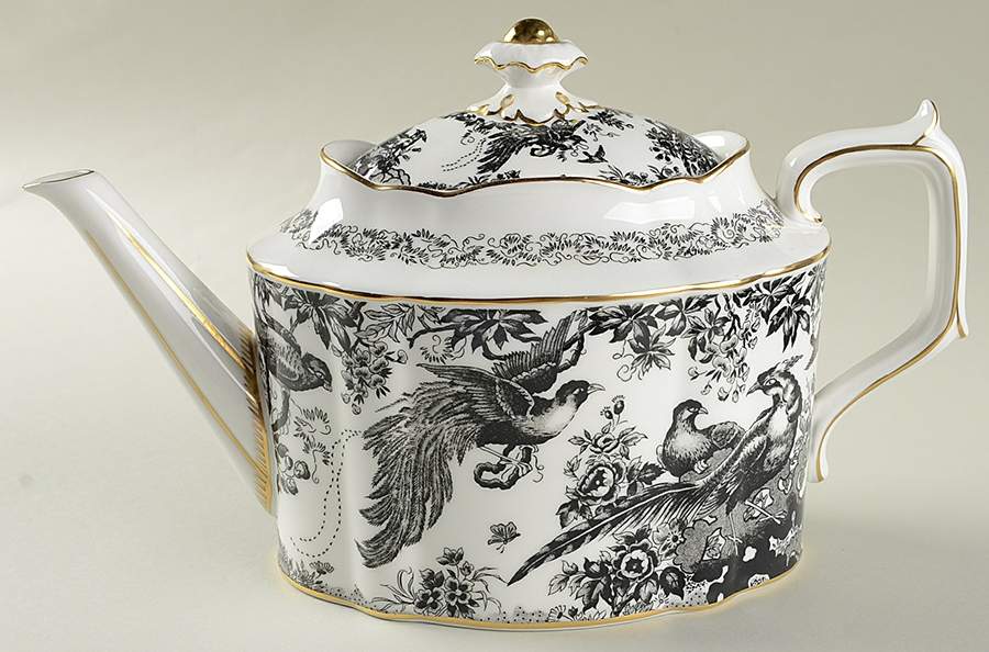 Black Aves (Gold Trim) Teapot & Lid by Royal Crown Derby-1