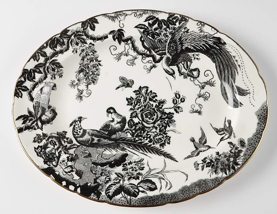 Black Aves (Gold Trim) 13" Oval Serving Platter by Royal Crown Derby-1