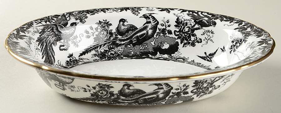 Black Aves (Gold Trim) 9" Oval Vegetable Bowl by Royal Crown Derby-1