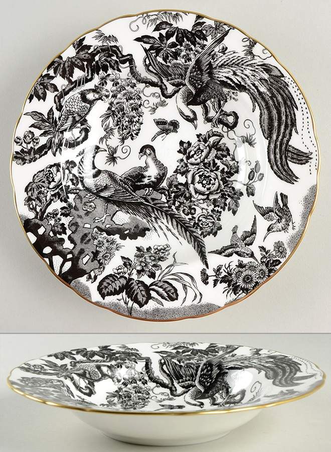 Black Aves (Gold Trim) Rim Soup Bowl by Royal Crown Derby-1