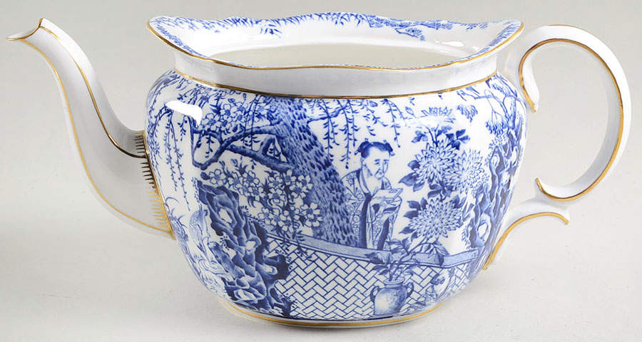 Blue Mikado Teapot No Lid by Royal Crown Derby-1