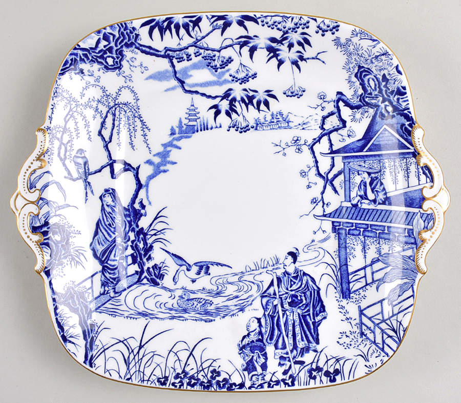 Blue Mikado Square Cake Plate by Royal Crown Derby-1