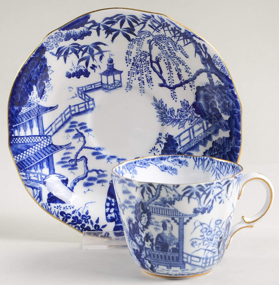 Blue Mikado Flat Cup & Saucer Set by Royal Crown Derby-1