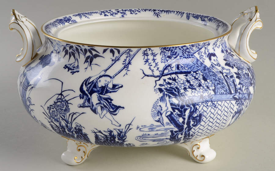 Blue Mikado Tureen No Lid by Royal Crown Derby-1